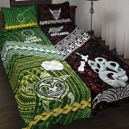 New Zealand And Cook Islands Quilt Bed Set Together Red