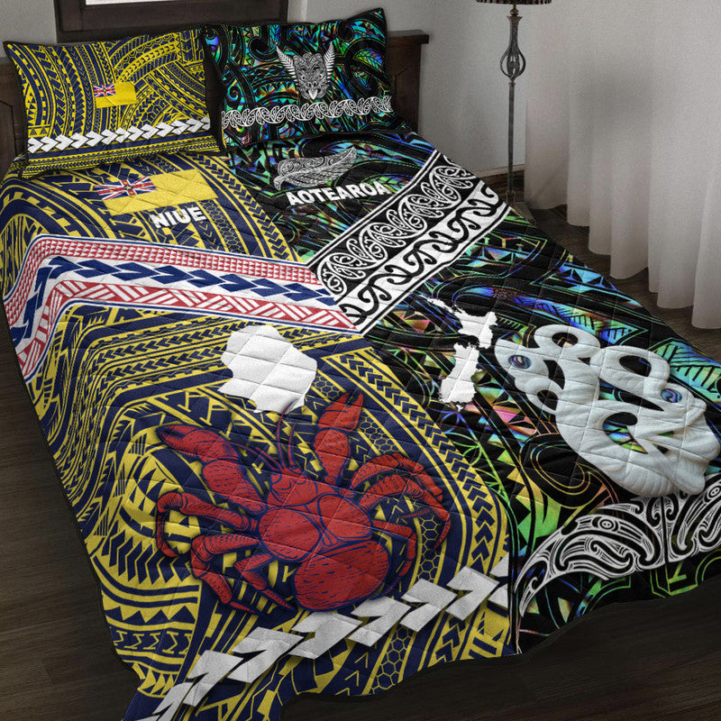 New Zealand And Niue Quilt Bed Set Together Paua Shell