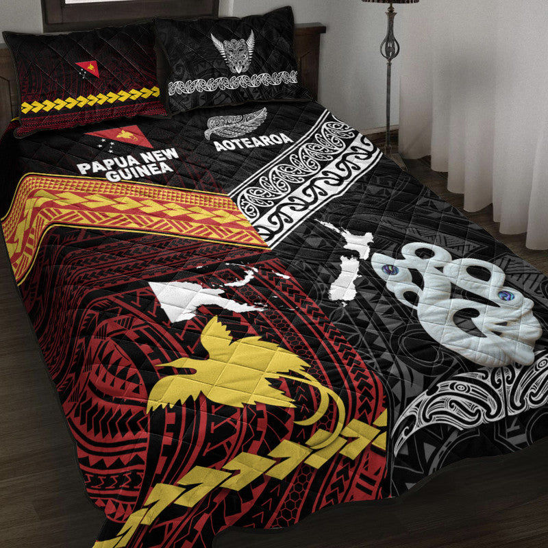New Zealand And Papua New Guinea Quilt Bed Set Together Black