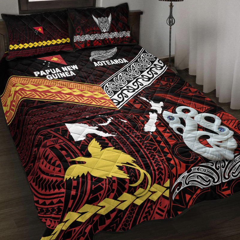 New Zealand And Papua New Guinea Quilt Bed Set Together Red