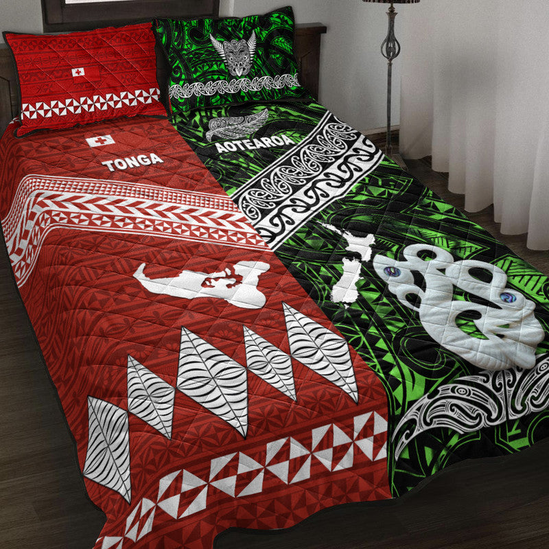 New Zealand And Tonga Quilt Bed Set Together Green