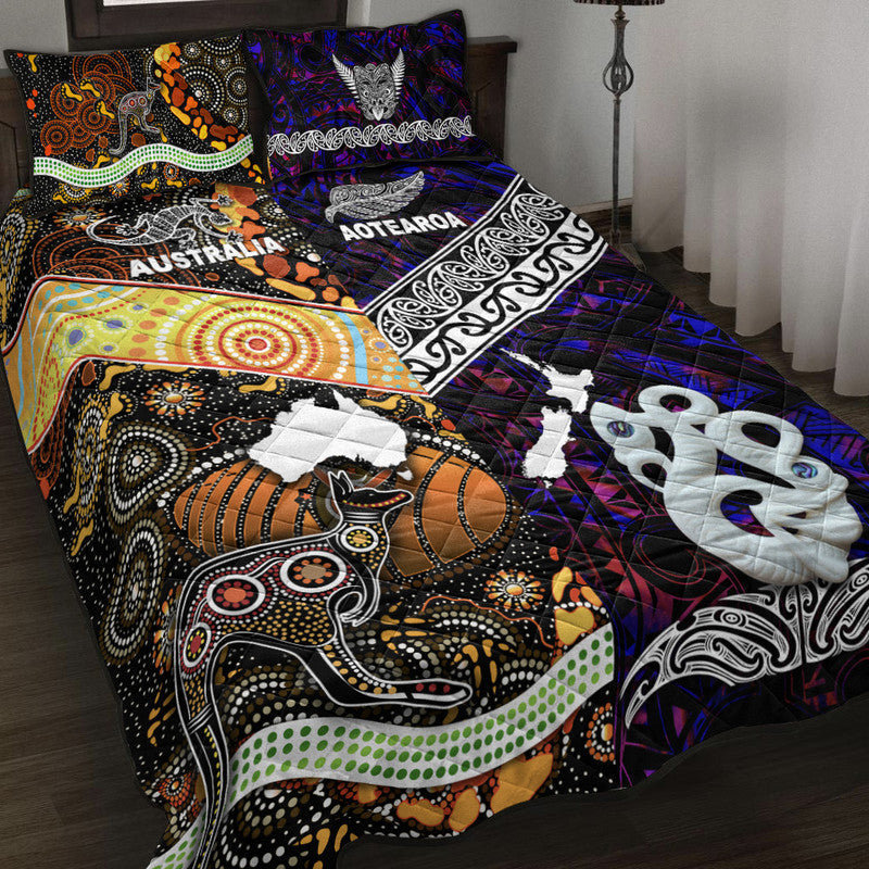 New Zealand Maori Aotearoa And Australia Aboriginal Quilt Bed Set Together Purple