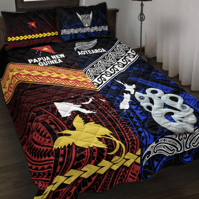 New Zealand And Papua New Guinea Quilt Bed Set Together Blue