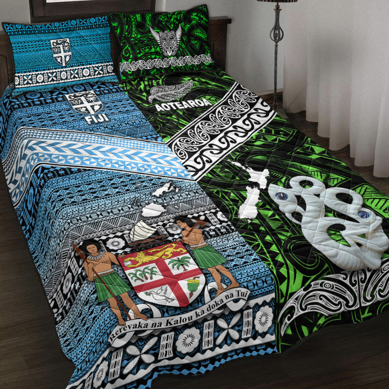 New Zealand And Fiji Quilt Bed Set Together Green