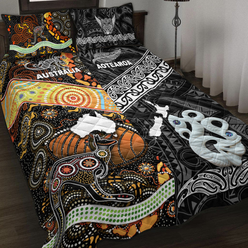 New Zealand Maori Aotearoa And Australia Aboriginal Quilt Bed Set Together Black