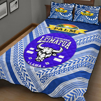 Mate Ma'a Tonga Quilt Bed Set Leimatu'a Bulls Creative Style Blue NO.1