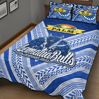 Mate Ma'a Tonga Quilt Bed Set Leimatu'a Bulls Creative Style Blue
