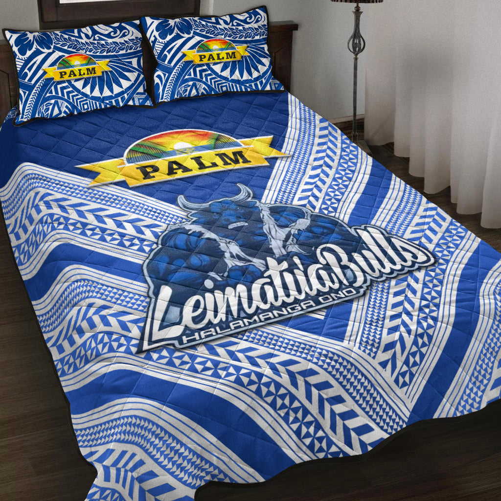 Mate Ma'a Tonga Quilt Bed Set Leimatu'a Bulls Creative Style Blue