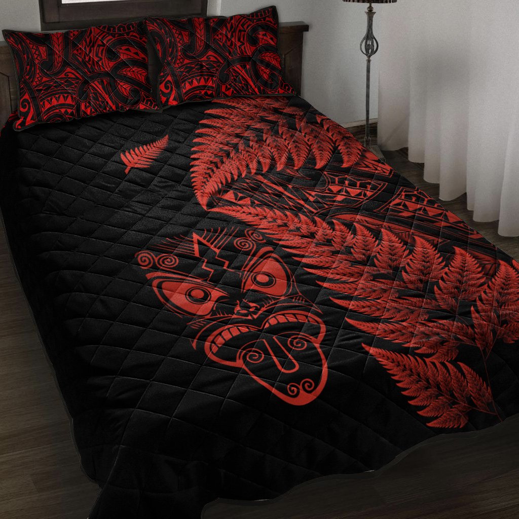 New Zealand Haka Rugby Maori Quilt Bed Set Silver Fern Vibes Red