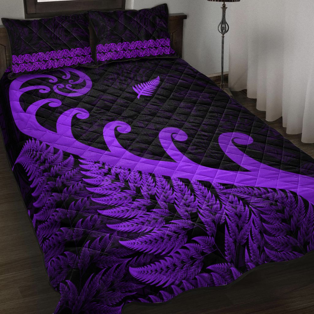 New Zealand Rugby Maori Quilt Bed Set Silver Fern Koru Vibes Purple