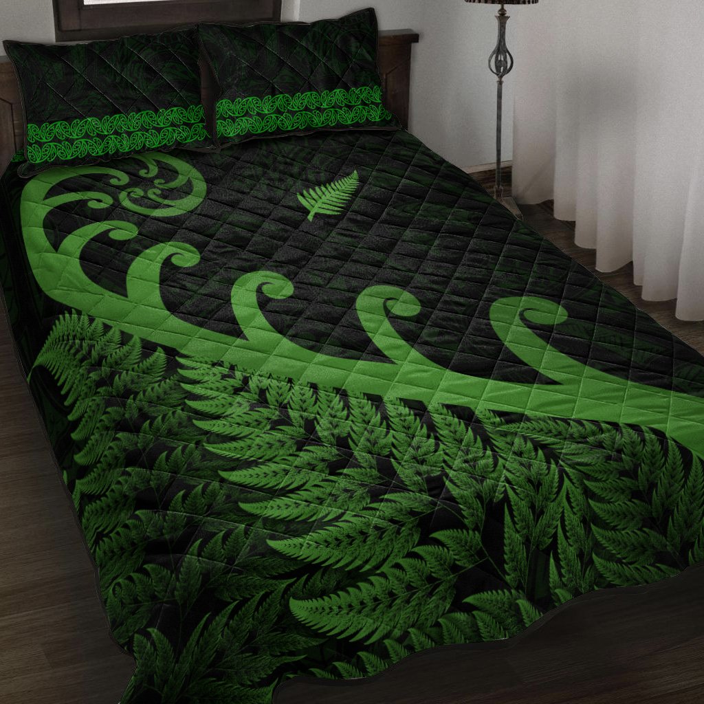New Zealand Rugby Maori Quilt Bed Set Silver Fern Koru Vibes Green