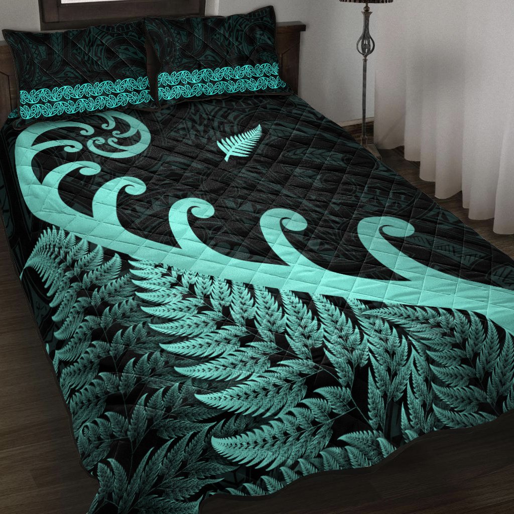 New Zealand Rugby Maori Quilt Bed Set Silver Fern Koru Vibes Turquoise