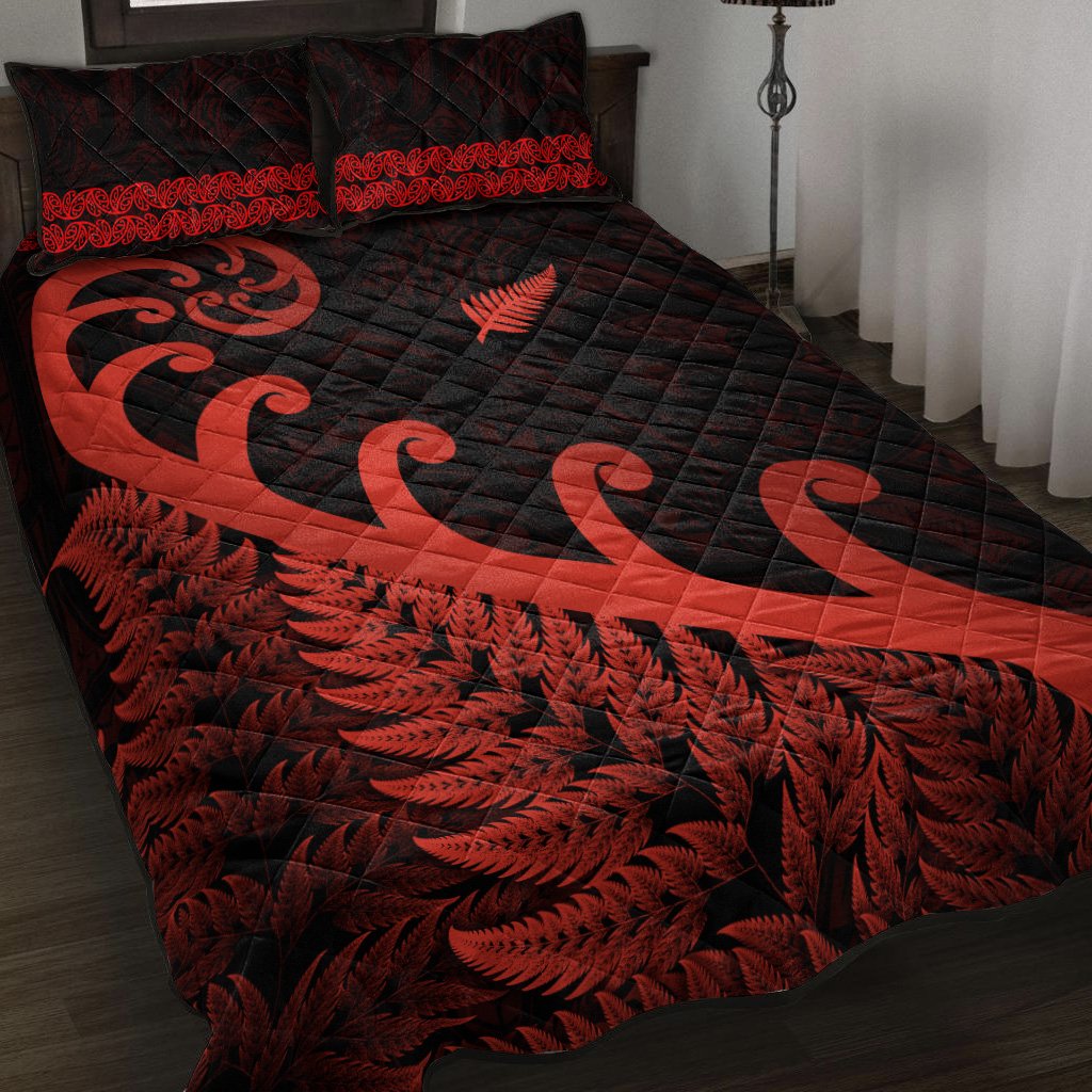 New Zealand Rugby Maori Quilt Bed Set Silver Fern Koru Vibes Red