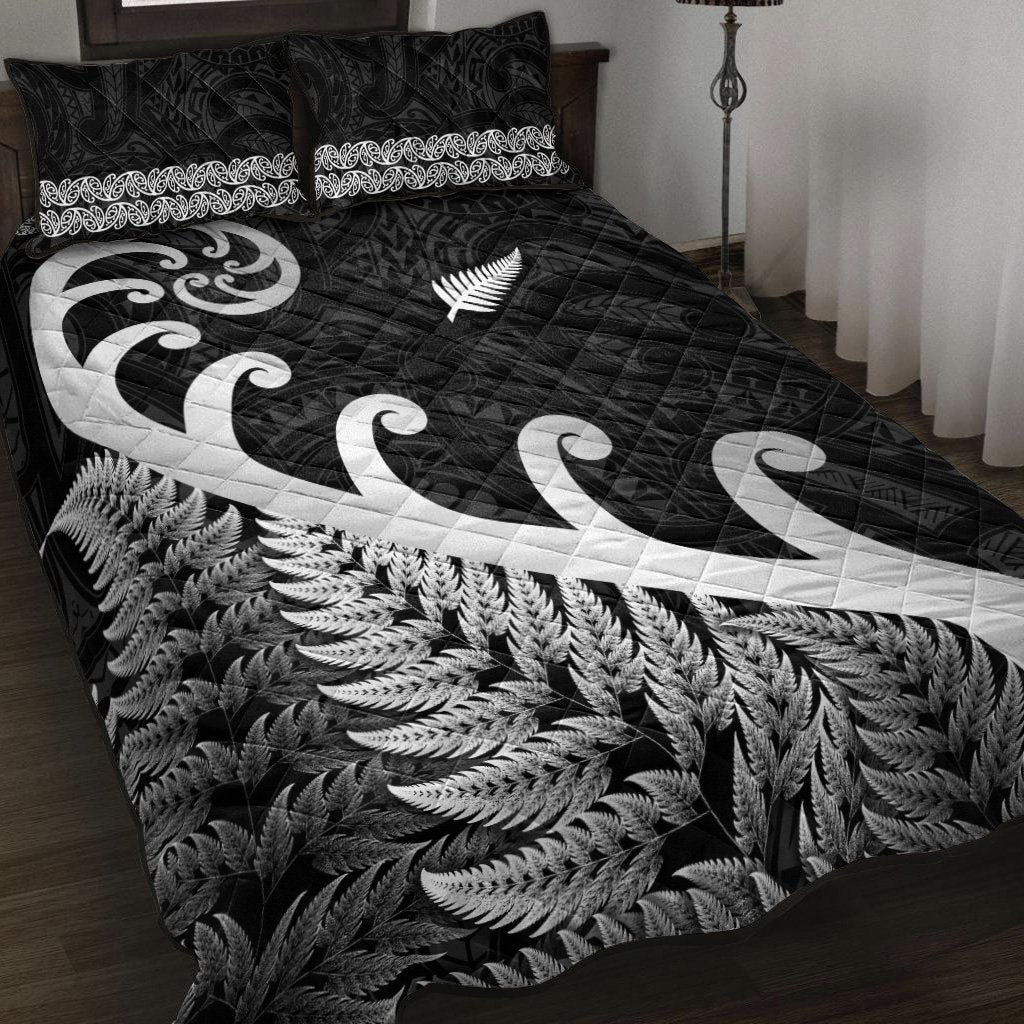 New Zealand Rugby Maori Quilt Bed Set Silver Fern Koru Vibes Black