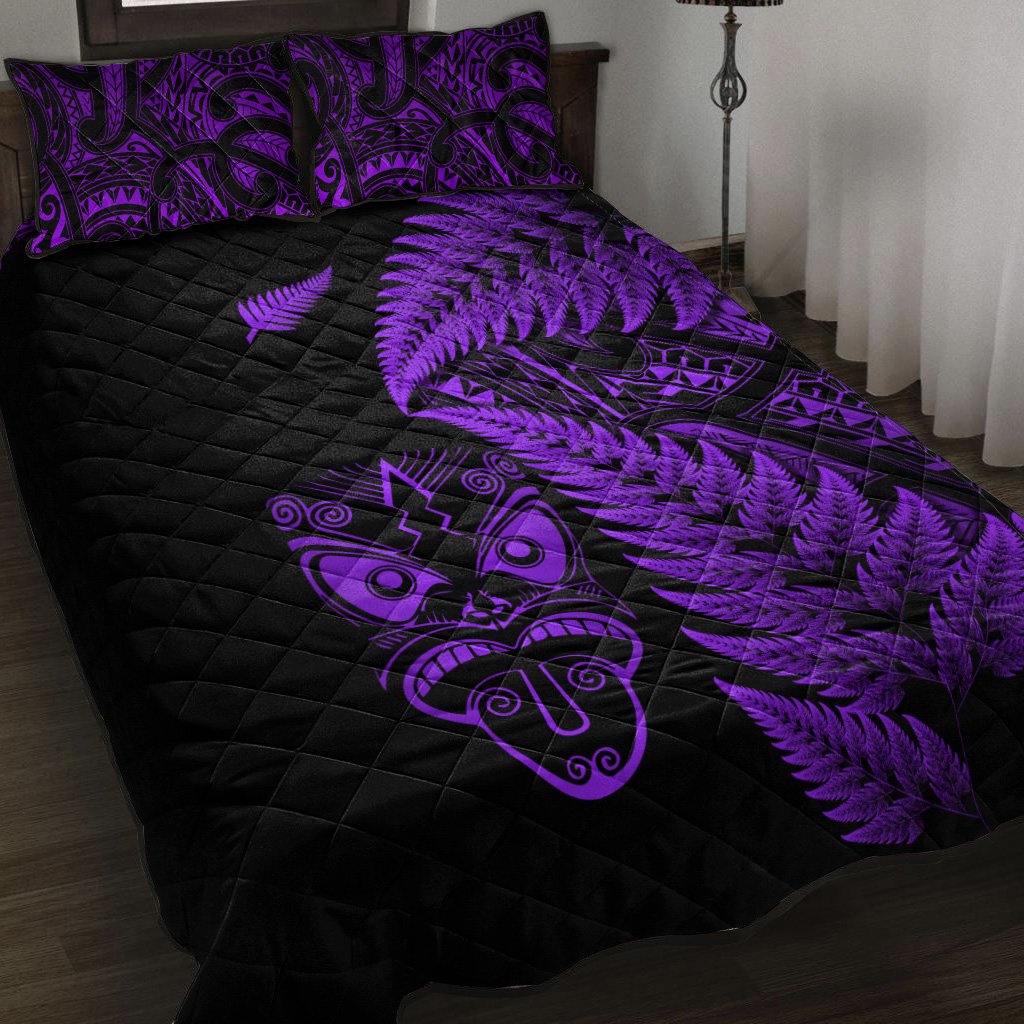 New Zealand Haka Rugby Maori Quilt Bed Set Silver Fern Vibes Purple