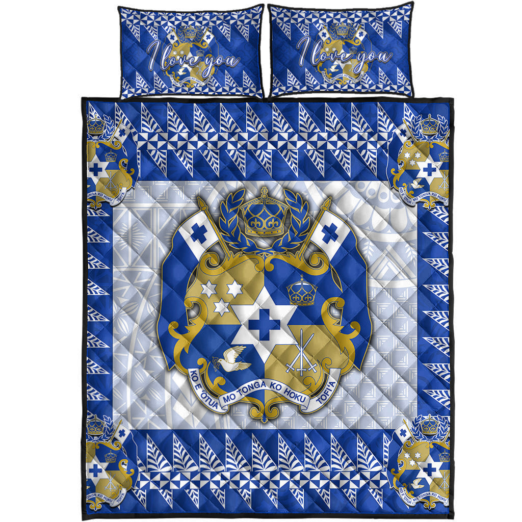 (Custom Personalised I Love U) Tonga Quilt Bed Set Blue Style