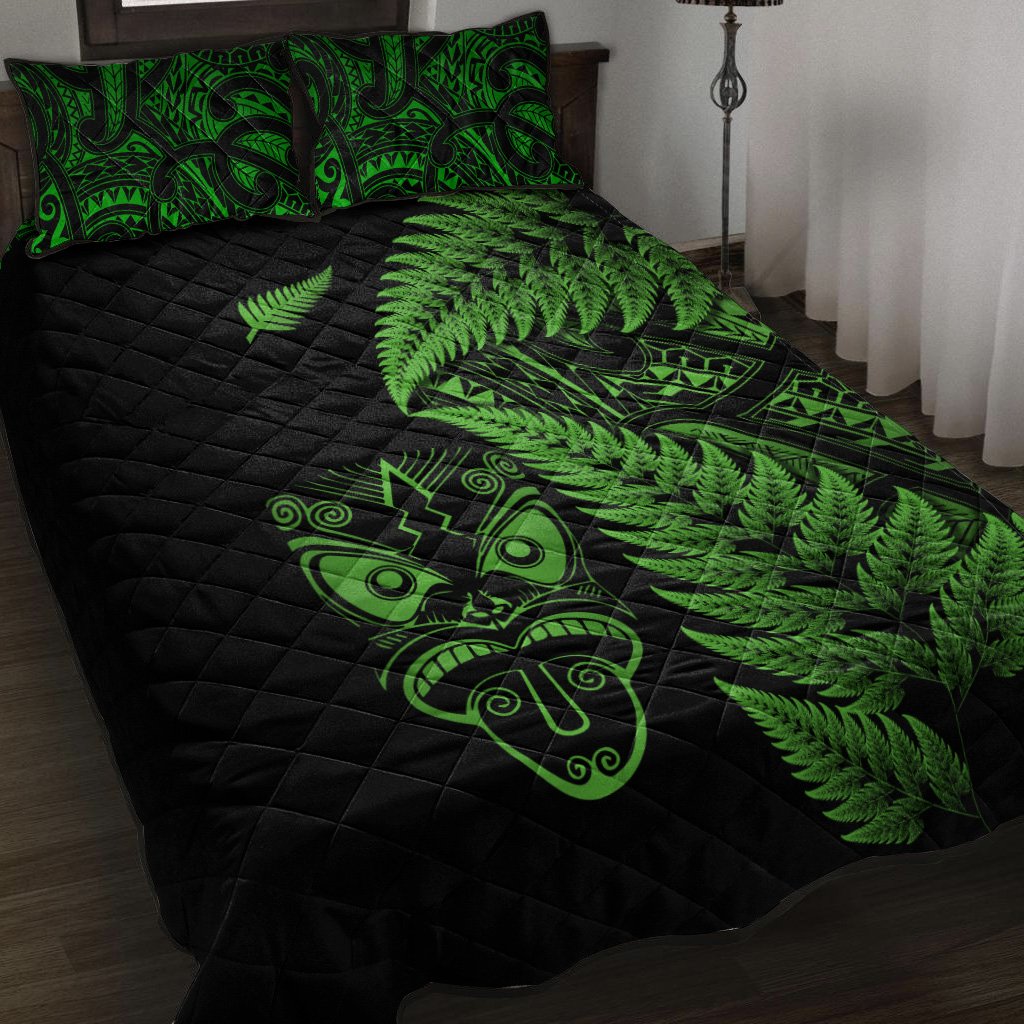 New Zealand Haka Rugby Maori Quilt Bed Set Silver Fern Vibes Green