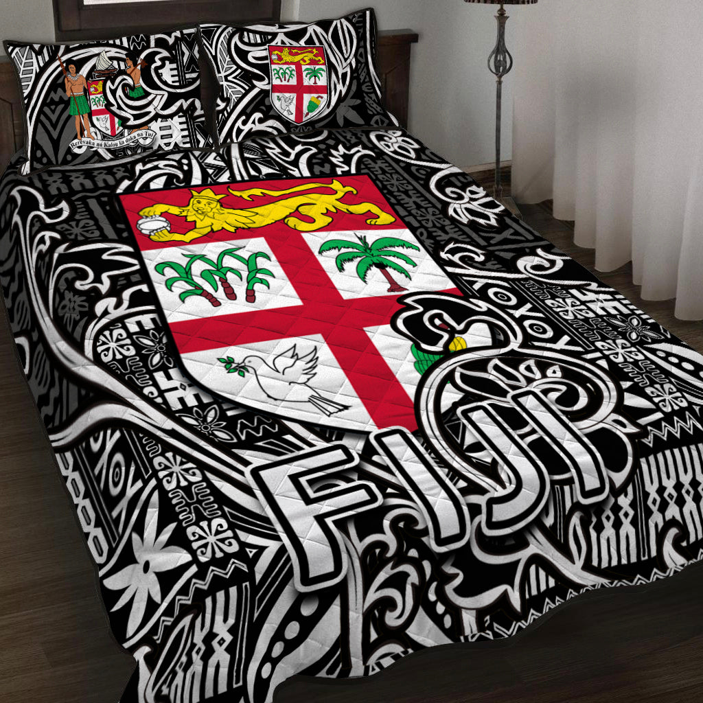 Fiji Quilt Bed Set Tapa Patterns Black And White Style
