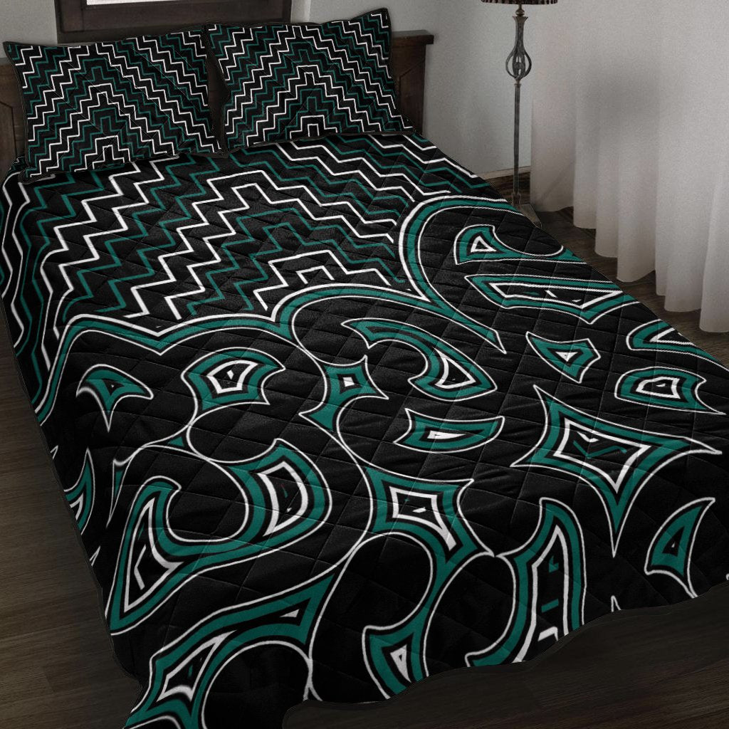 New Zealand Quilt Bed Set Maori Graphic Tee Patterns Green