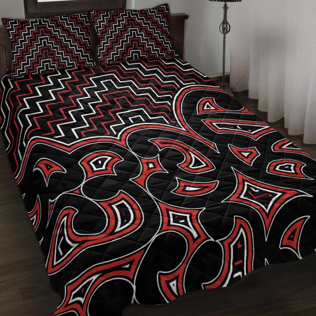 New Zealand Quilt Bed Set Maori Graphic Tee Patterns Red