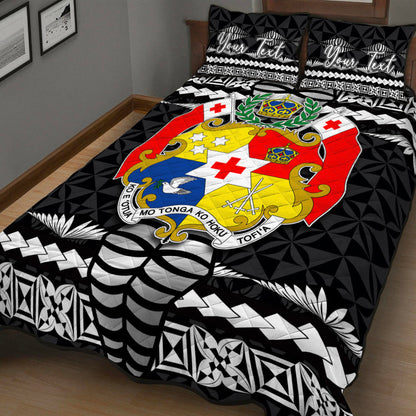 (Custom Personalised) Tonga Ngatu Quilt Bed Set Black Style