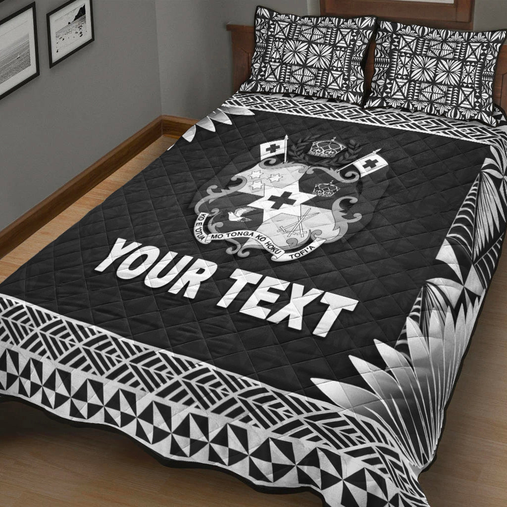 (Custom Personalised) Tonga Coat Of Arms Quilt Bed Set Simplified Version Black