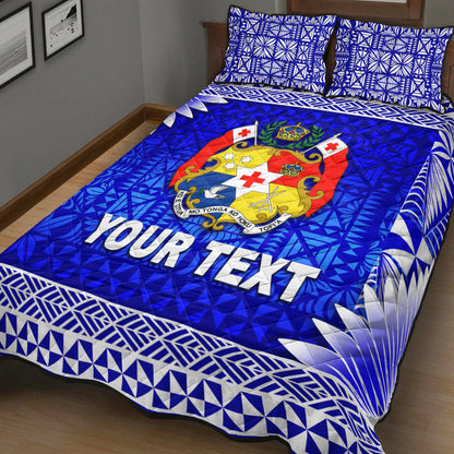 (Custom Personalised) Tonga Coat Of Arms Quilt Bed Set Simplified Version Blue