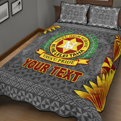 (Custom Personalised) Tonga Vava'u High School Quilt Bed Set Simplified Version Grey