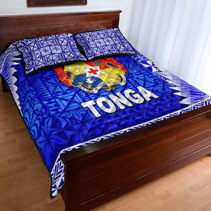 Tonga Coat Of Arms Quilt Bed Set Simplified Version Blue