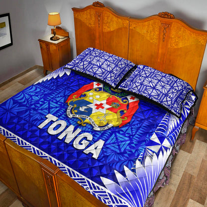 Tonga Coat Of Arms Quilt Bed Set Simplified Version Blue