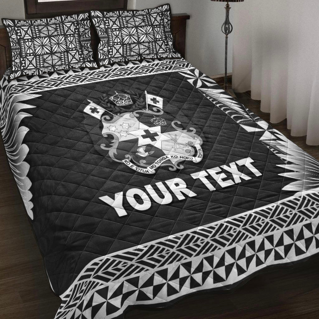 (Custom Personalised) Tonga Coat Of Arms Quilt Bed Set Simplified Version Black