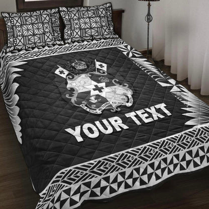 (Custom Personalised) Tonga Coat Of Arms Quilt Bed Set Simplified Version Black