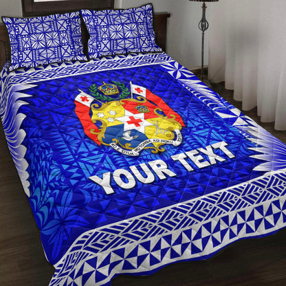 (Custom Personalised) Tonga Coat Of Arms Quilt Bed Set Simplified Version Blue