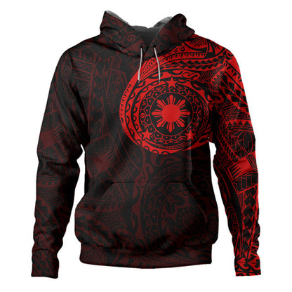 Philippines Filipinos Hoodie Polynesian Tattoo Style Unisex Printed Red Zip Hoodie
