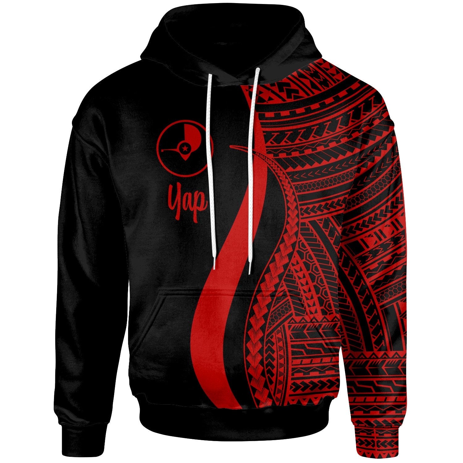 Yap Hoodie Red Tentacle Tribal Pattern
