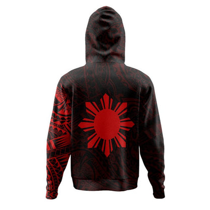 Philippines Filipinos Hoodie Polynesian Tattoo Style Unisex Printed Red Zip Hoodie