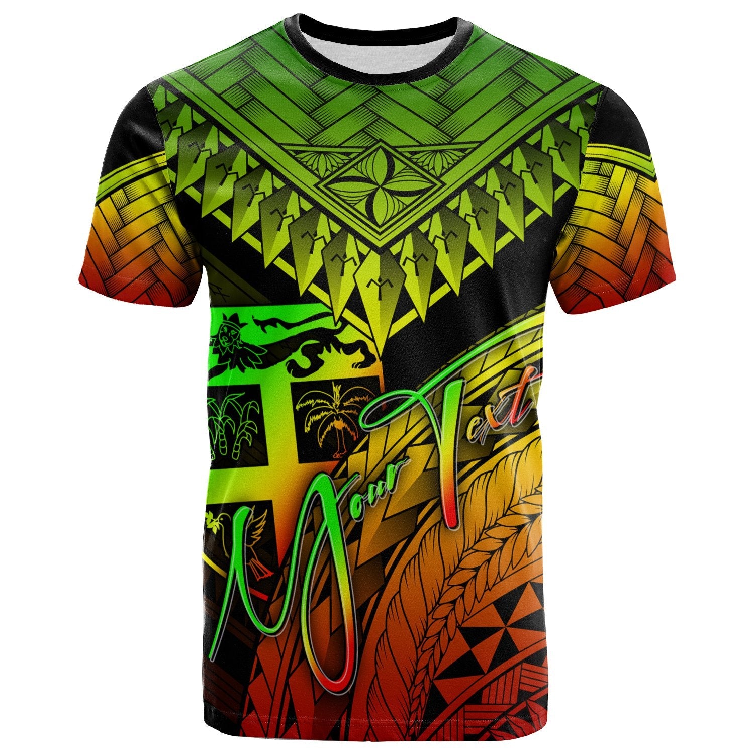 Fiji Custom Personalised T Shirt Reggae Polynesian Necklace and Lauhala