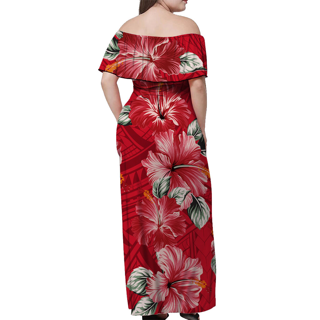 Samoa Off Shoulder Long Dress Hibiscus Unique Style Red