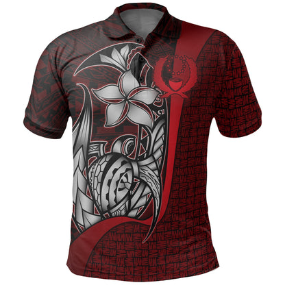 Pohnpei Micronesian Polo Shirt Red - Turtle with Hook