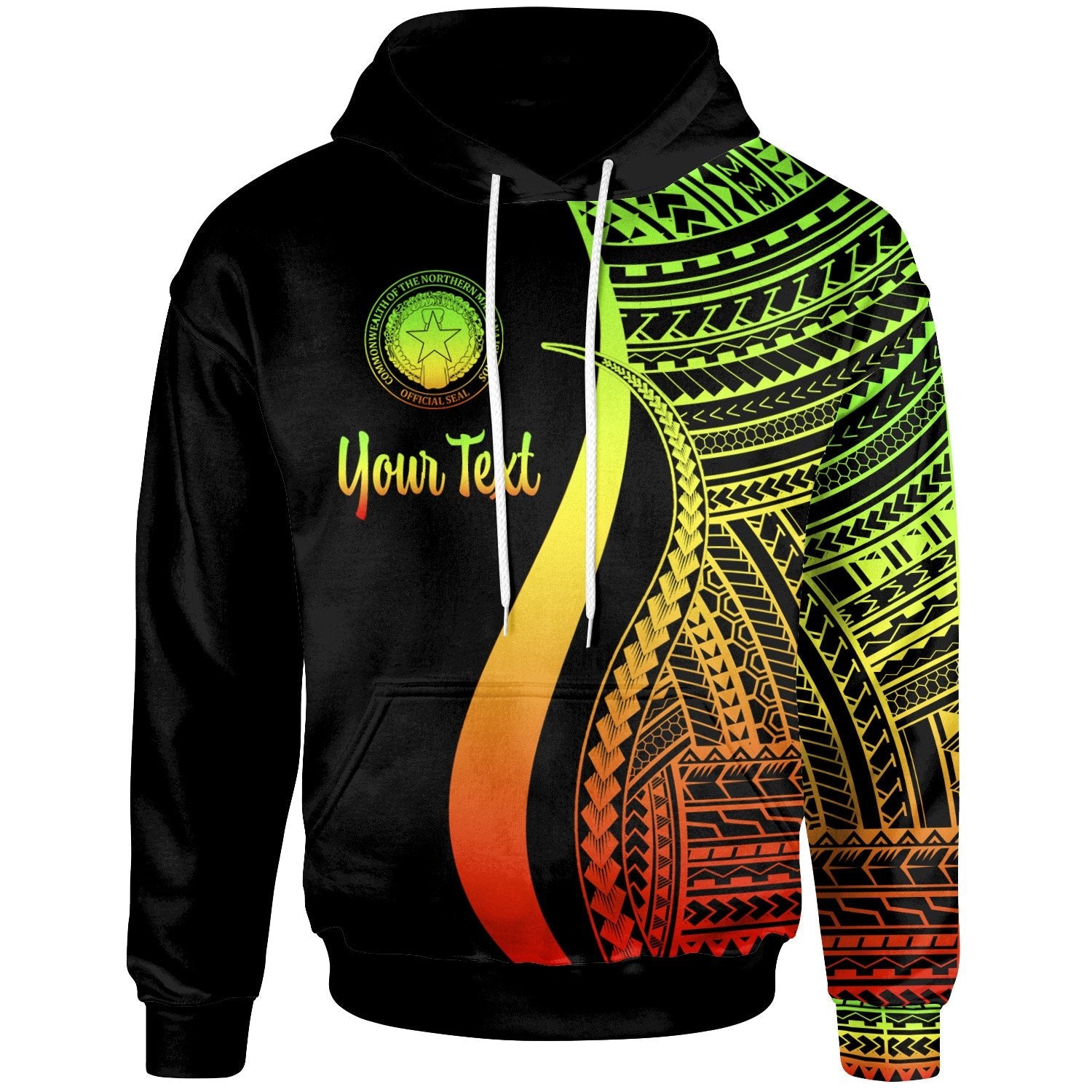 Custom Text Northern Mariana Islands Custom Personalised Hoodie Reggae Tentacle Tribal Pattern