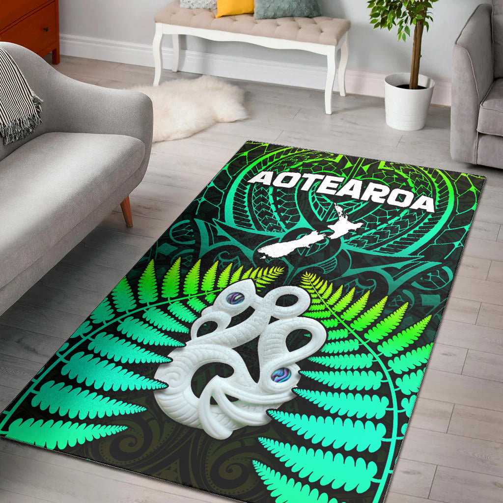 Aotearoa Fern Area Rug New Zealand Hei Tiki Green Style