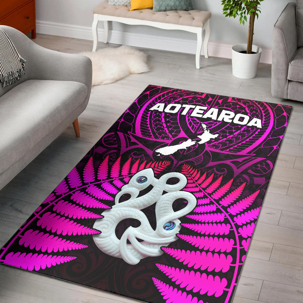 Aotearoa Fern Area Rug New Zealand Hei Tiki Purple Style