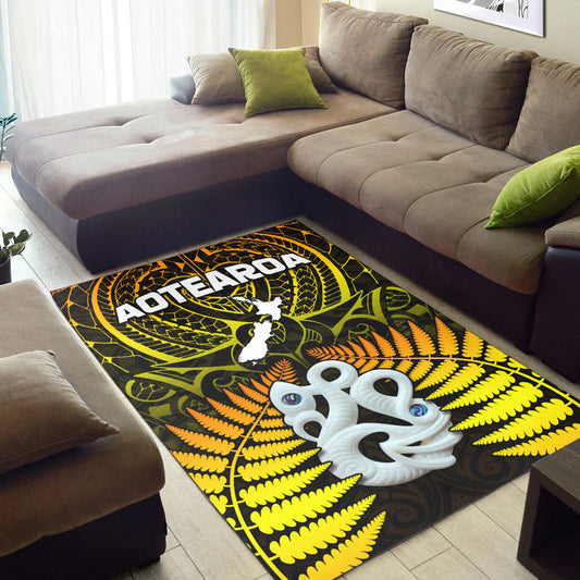 Aotearoa Fern Area Rug New Zealand Hei Tiki Gold Style