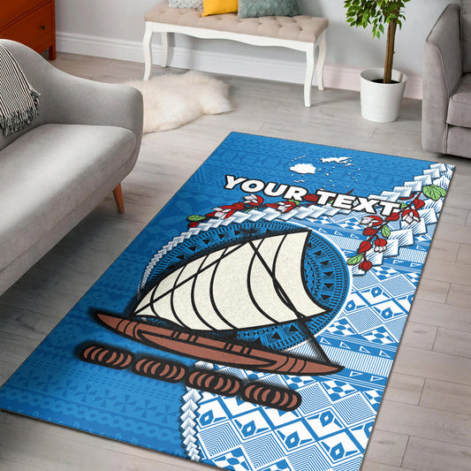 (Custom Personalised) Fiji Area Rug Fijian Drua Mix Tagimaucia Flower Blue Style Ver.02