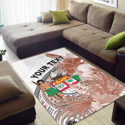 (Custom Personalised) Fiji Tapa Area Rug White Fijian Masi Be Loved Hibiscus