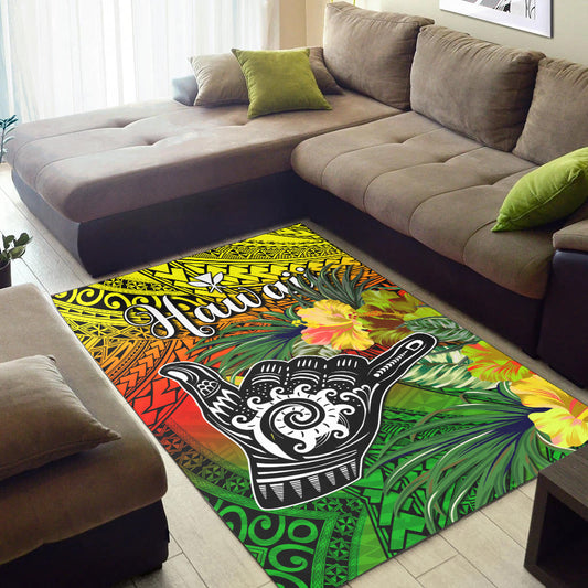 The Shaka Hawaii Area Rug Tropical Flowers Reggae Version