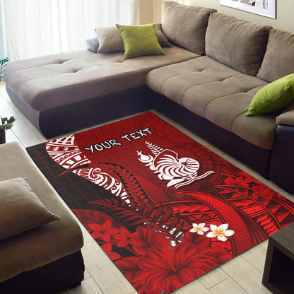 (Custom Personalised) New Caledonia Area Rug Nautilus Red Polynesian Hibiscus