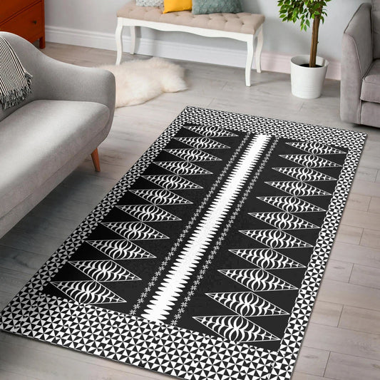 Tongan Ngatu Area Rug Polynesian Black Style