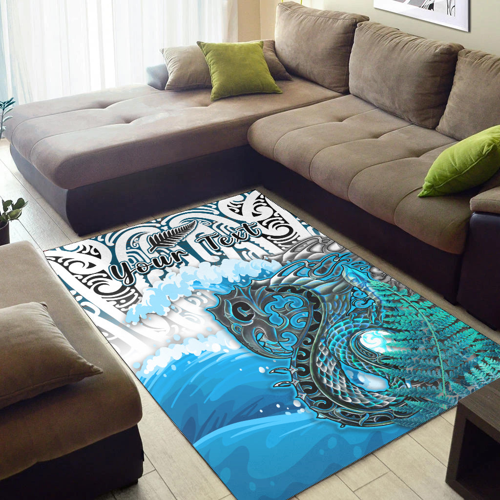 (Custom Personalised) Manaia Maori Area Rug Fern Aotearoa Blue Waves