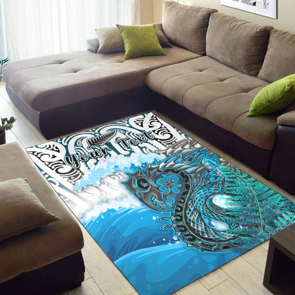 (Custom Personalised) Manaia Maori Area Rug Fern Aotearoa Blue Waves